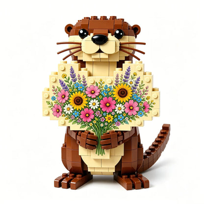 Kawaii Otter Holding Heart Building Blocks