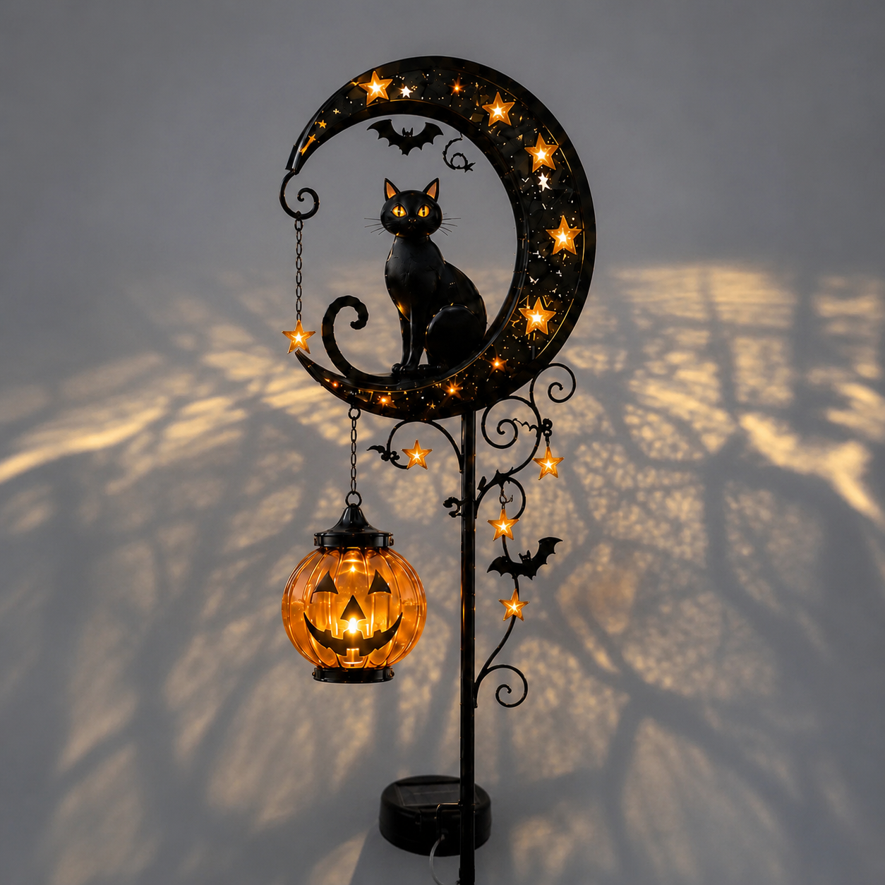 🔥 Get Ready for Spooky Season 🎃 Solar Black Cat Moon Pumpkin Outdoor stake Light ✨