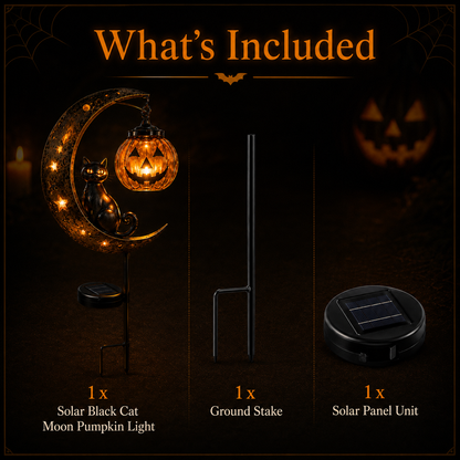 🔥 Get Ready for Spooky Season 🎃 Solar Black Cat Moon Pumpkin Outdoor stake Light ✨