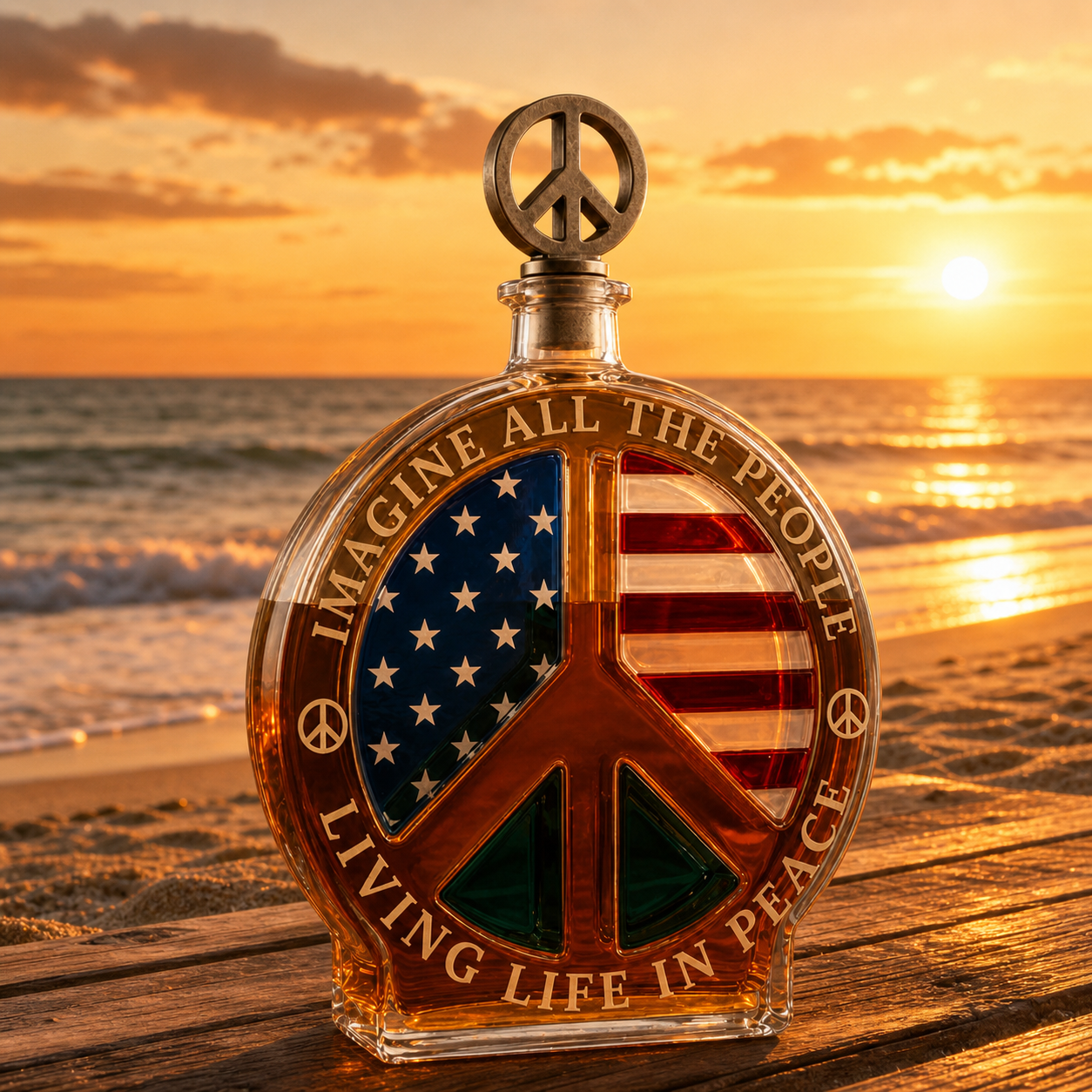 🕊️🥃Peace Sign American Flag Glass Whiskey Decanter