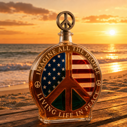 🕊️🥃Peace Sign American Flag Glass Whiskey Decanter