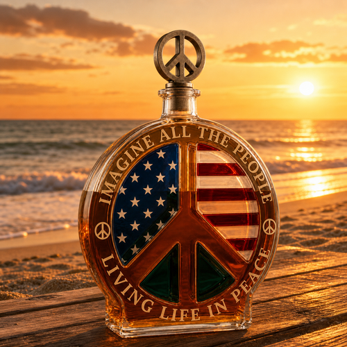 🕊️🥃Peace Sign American Flag Glass Whiskey Decanter
