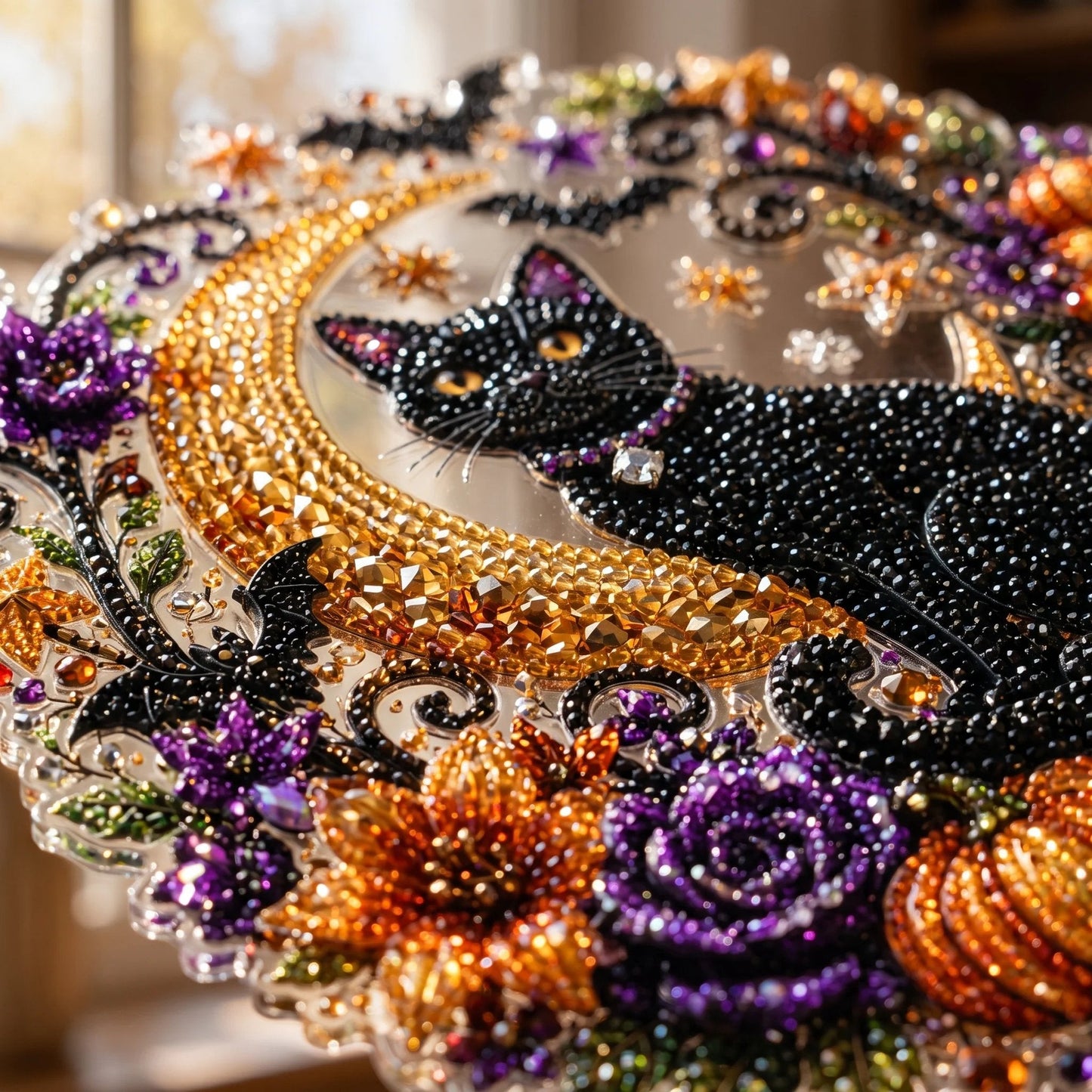 🐈🎃Halloween Moon Diamond Art Hanging Ornament – DIY Sparkling Décor Kit