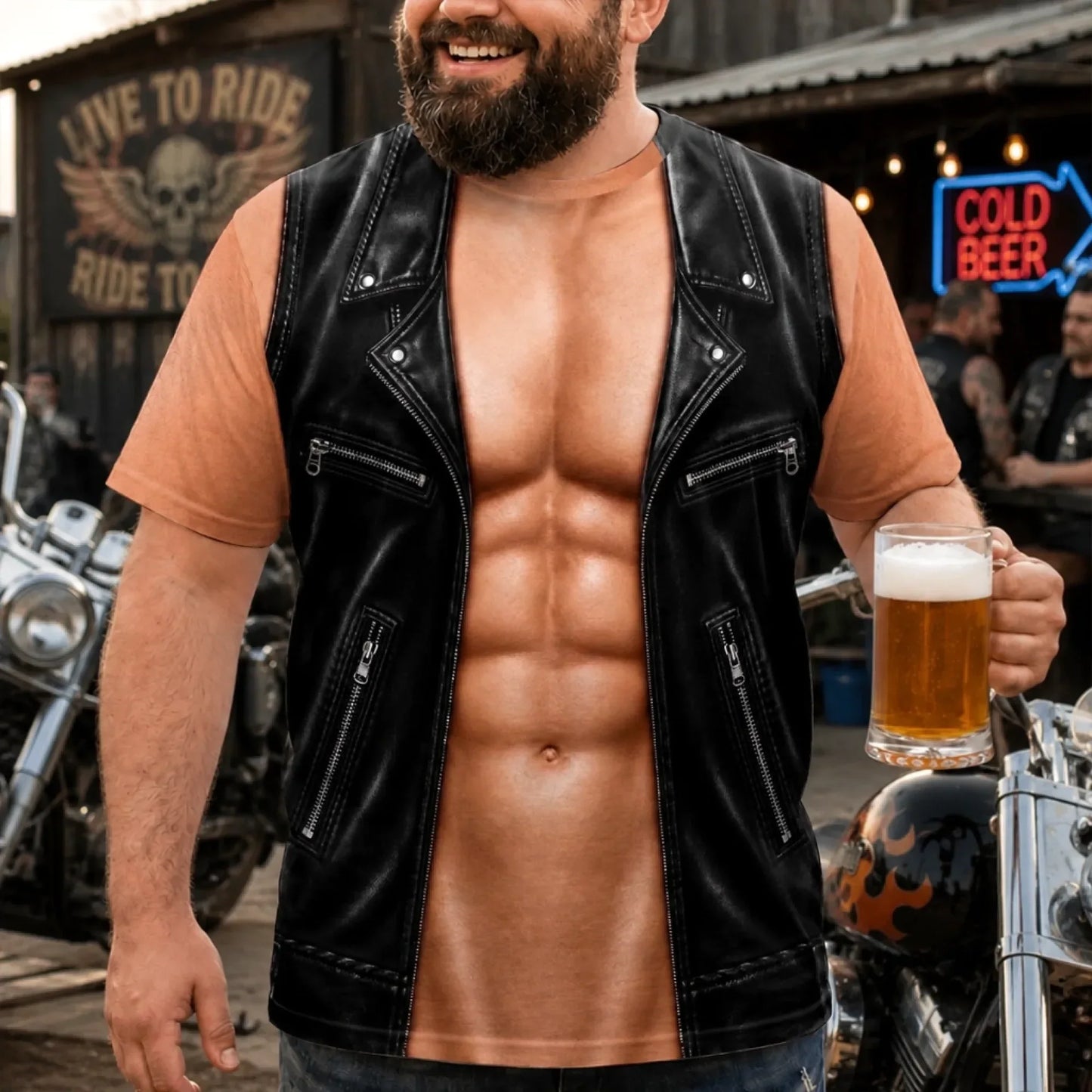 Custom Funny T-shirt - Realistic 3D faux muscle jacket design