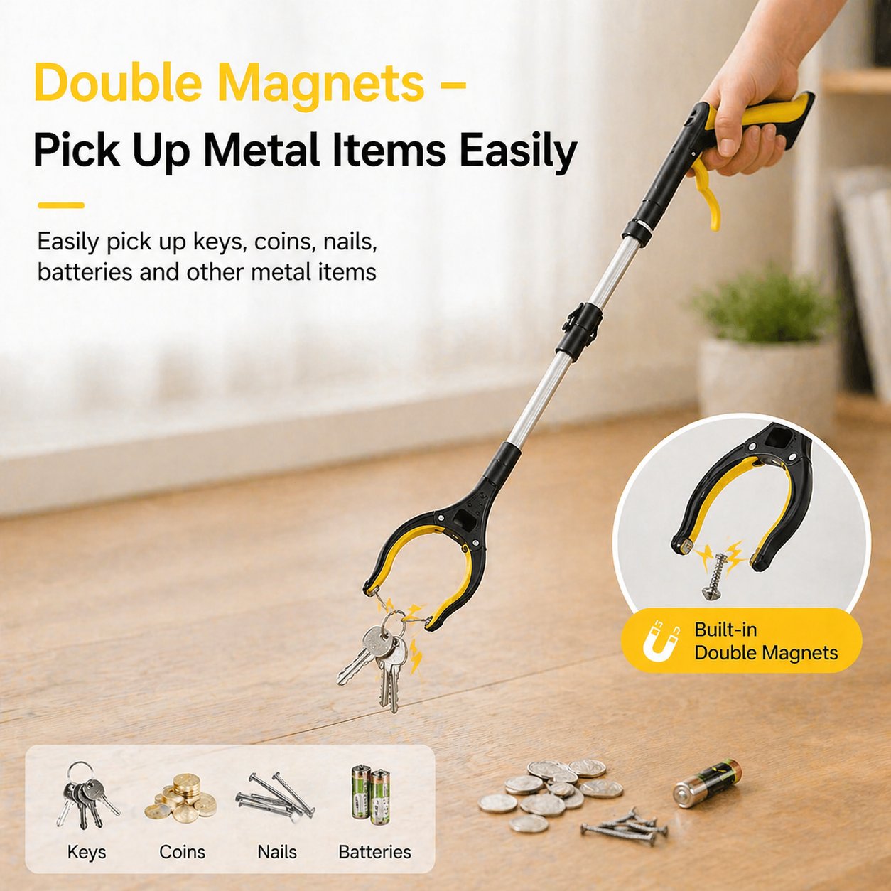 ⭐⭐⭐⭐⭐43" Extra Long Grabber Reacher Tool – Heavy Duty with 360° Rotating Jaw & Magnets