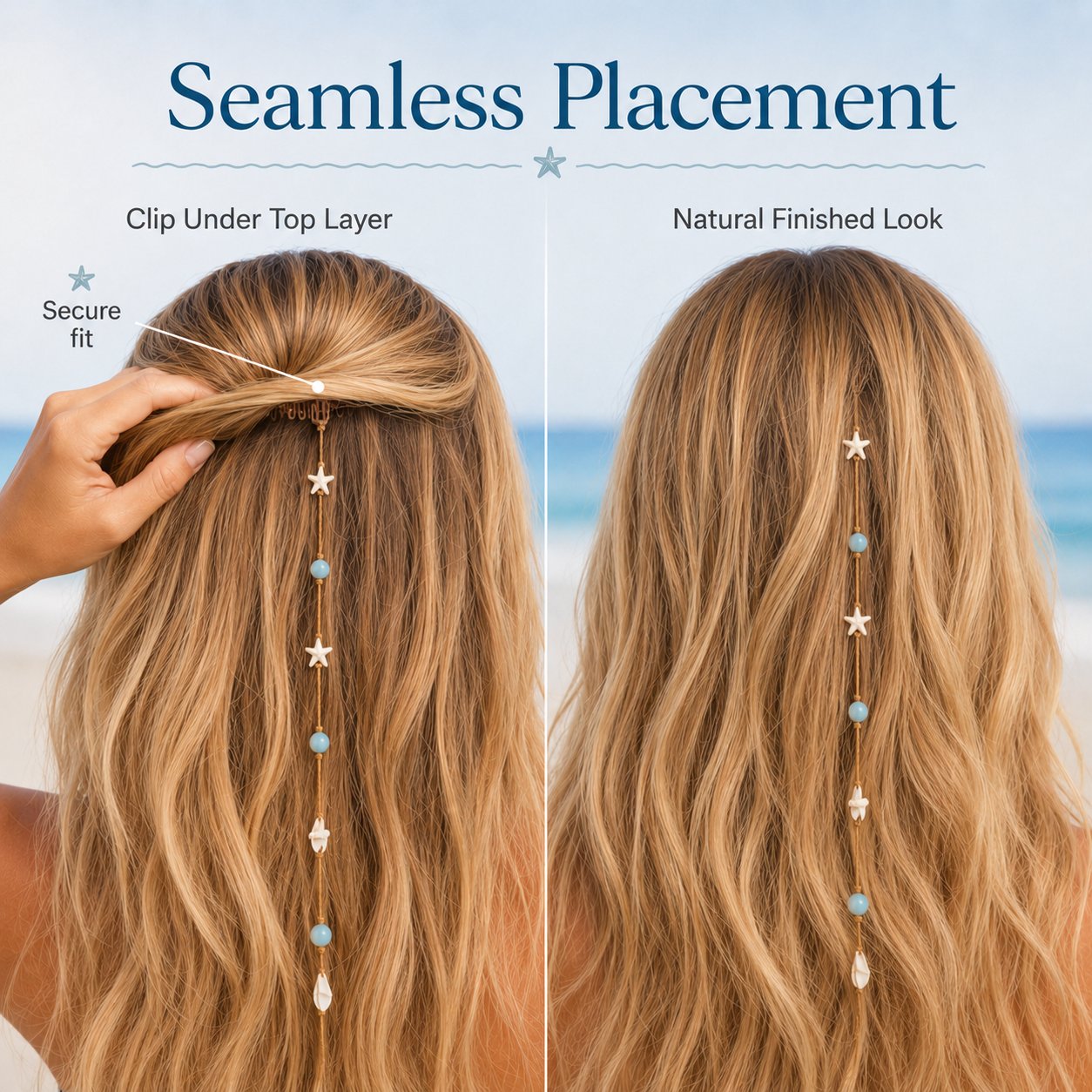 🔥LAST DAY 50% OFF - 🌊⭐Beachy Mermaid Hair Accent Clip (Featuring blue bead accents, starfish, and shell charms)