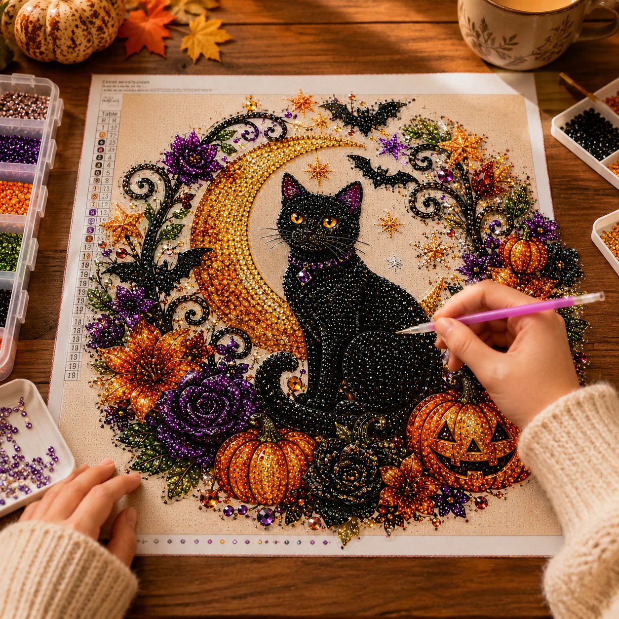 🐈🎃Halloween Moon Diamond Art Hanging Ornament – DIY Sparkling Décor Kit