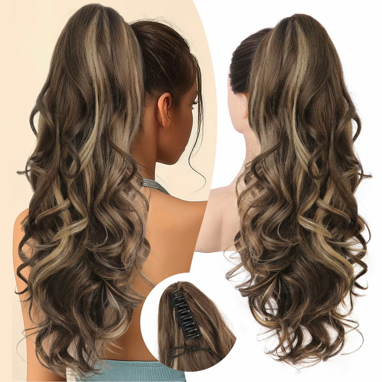 💜Limited-time offer: 50% discount💜Clip-on hair extensions for wavy ponytails