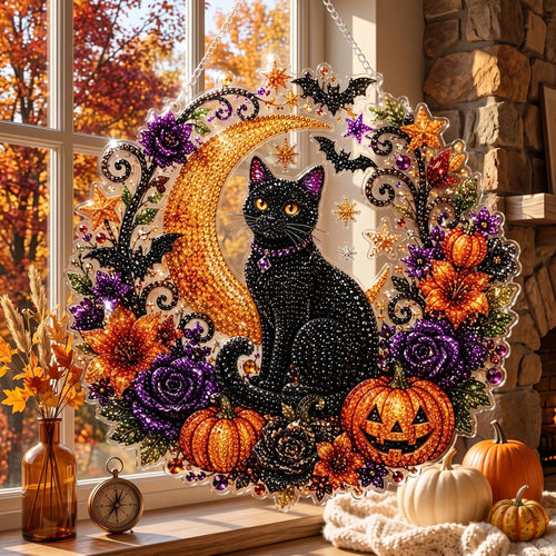 🐈🎃Halloween Moon Diamond Art Hanging Ornament – DIY Sparkling Décor Kit
