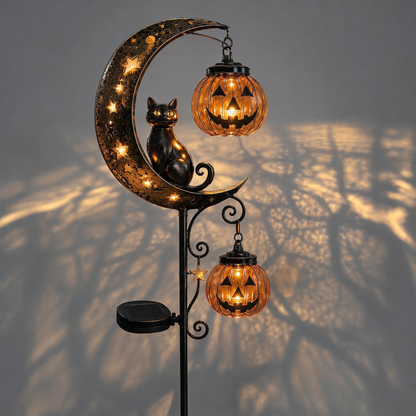 🔥 Get Ready for Spooky Season 🎃 Solar Black Cat Moon Pumpkin Outdoor stake Light ✨